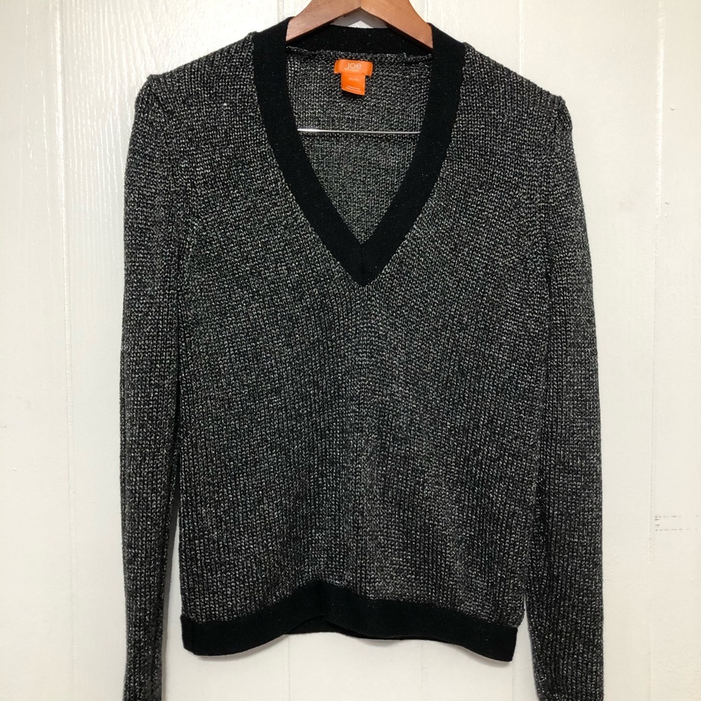 JOE FRESH KNIT V NECK SWEATER black/metallic